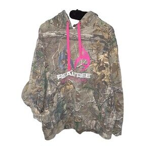 RealTree Xtra Women's Camo & Pink Polyester Fleece Lined Pullover Hoodie Sz XL